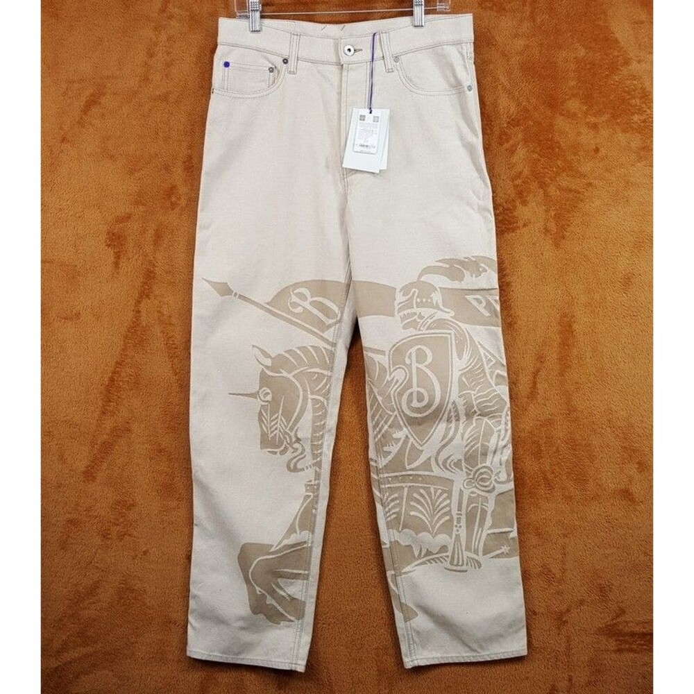 BURBERRY Jeans Mens Size 32 Tan Wash Straight Leg EKD Knight Horse Logo $790